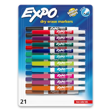 Expo Dry Erase Markers, Whiteboard Markers with Low Odor Ink, Fine Tip, Assorted Vibrant Colors, 21PK 2138429